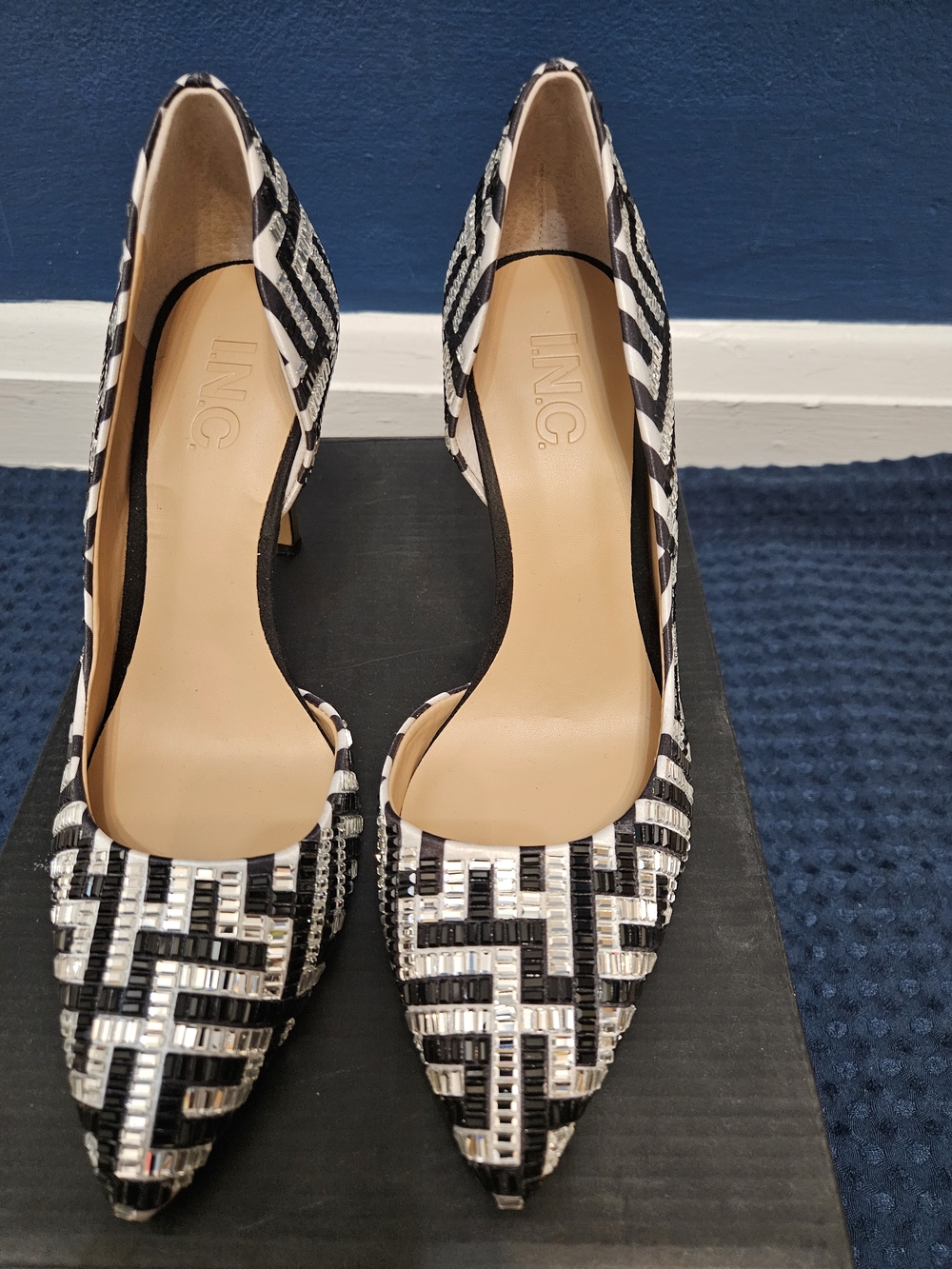 INC International Concepts Black and Silver Beaded Pointed Pumps